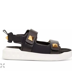 Valentino Garavani Pyramid Studded Sport Sandals Black with Gold Studs 39
